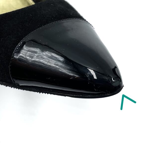 SOLD-Tom Ford Suede Pumps Black Patent Cap Toe Stiletto Heels Point Toe - Picture 6 of 10